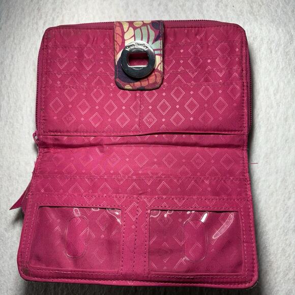 Vera Bradley Quilted Floral Zip Wallet Pink Turnlock ID Holder - Picture 4 of 5